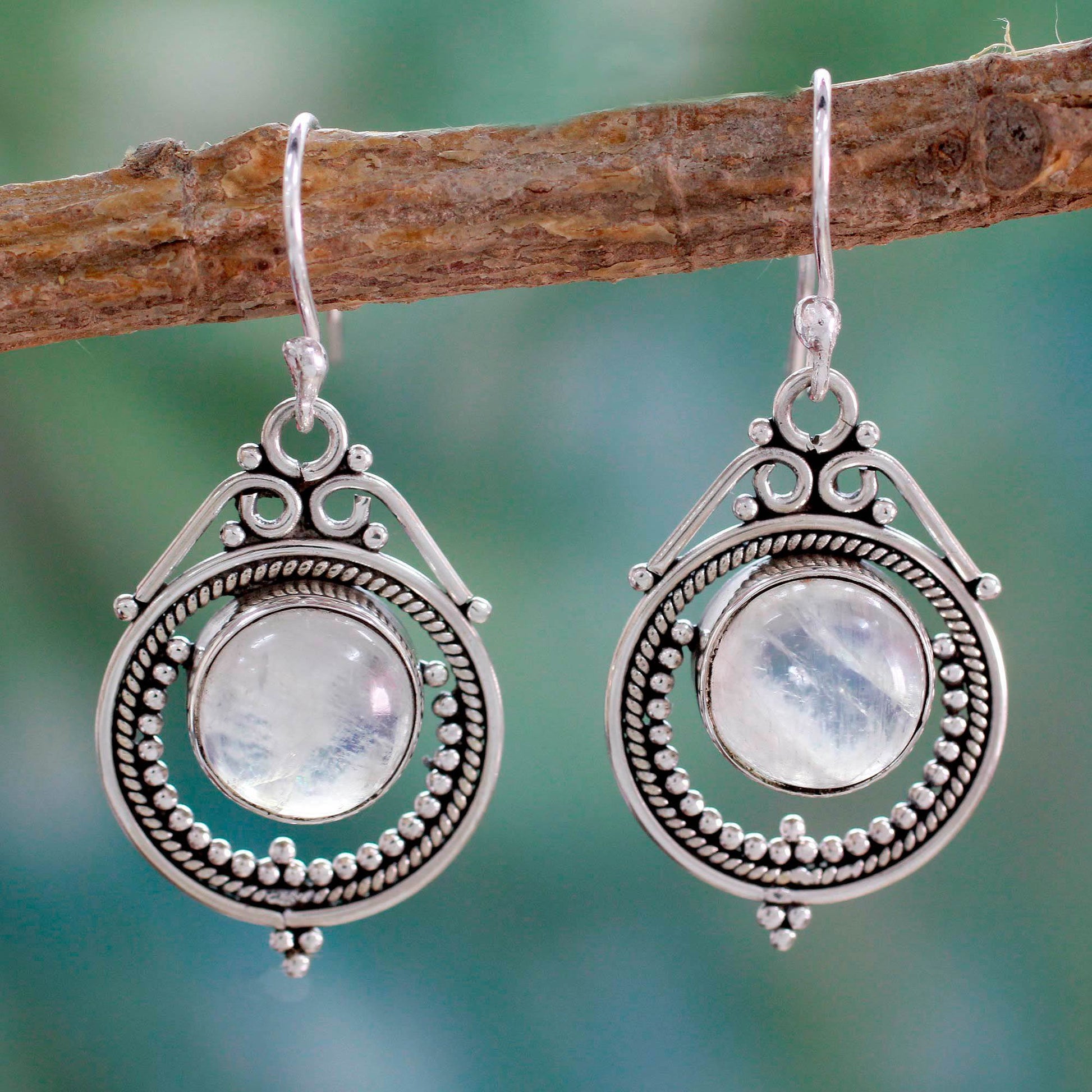 NOVICA - Sterling Silver Moonstone Dangle Earrings