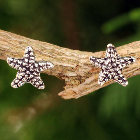 Baby Starfish Silver Button Earrings