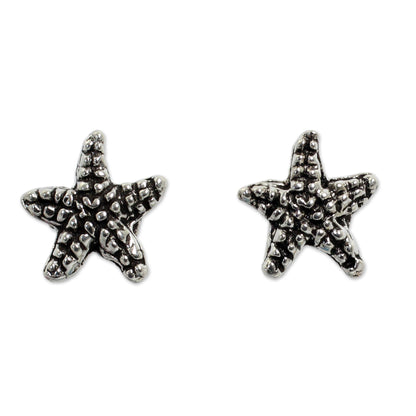 Baby Starfish Silver Button Earrings