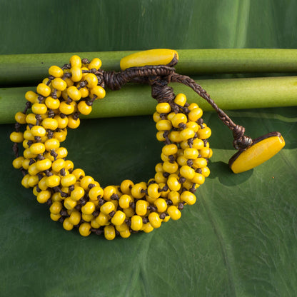 Phrae Belle Wood Beaded Jewelry Yellow Torsade Bracelet