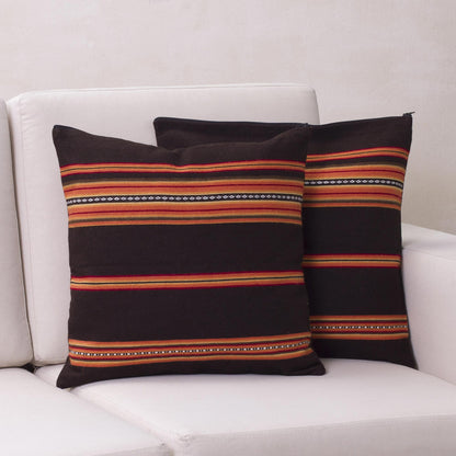 Quechua Girl Handwoven Brown and Orange Cushion Covers (Pair)