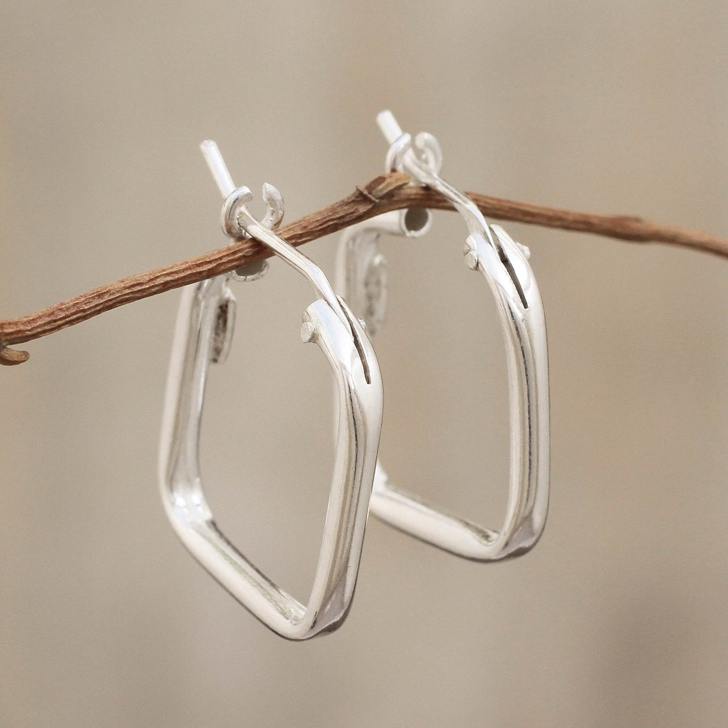 Goddess of the Lakes Sterling Silver Squared Modern Hoop Earrings