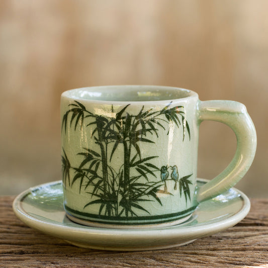 Jade Bamboo Celadon Espresso Cup and Saucer from Thailand