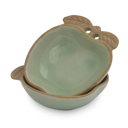 Autumn Apple Green and Brown Celadon Condiment Dishes (pair)