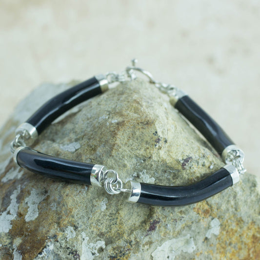 Natural Connection Artisan Crafted Black Jade and Sterling Silver Bracelet