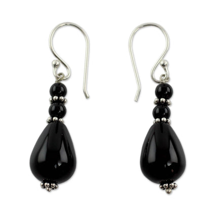 Onyx & Sterling Silver Beaded Earrings