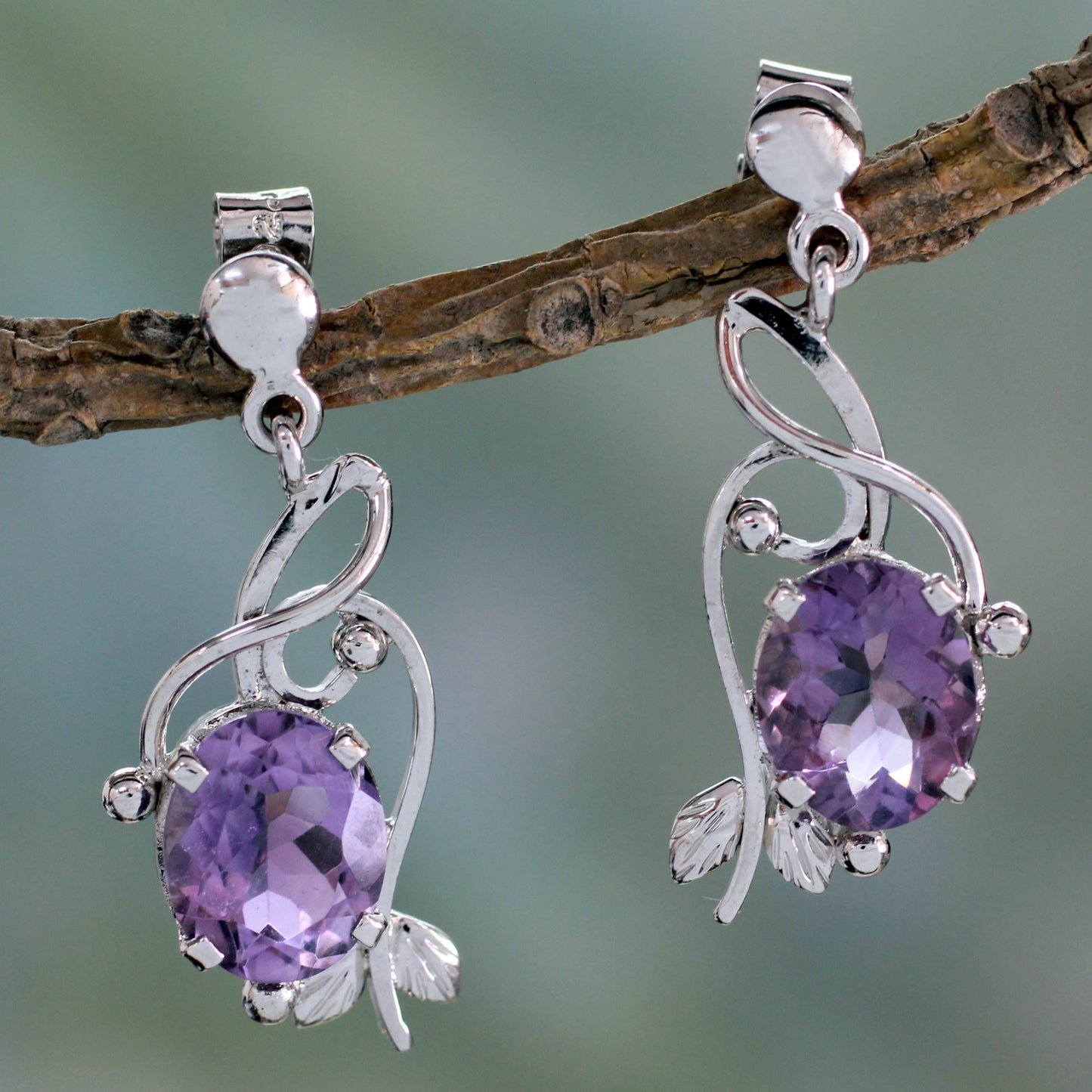 Jungle Orchid Handcrafted 8 Carat Amethyst Earrings