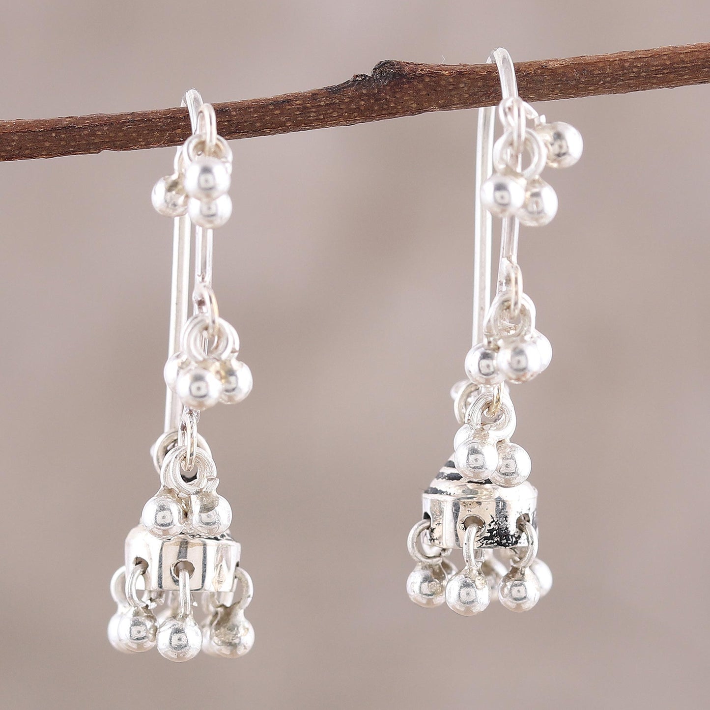 Music Silver Jhumki Style Jingle Bell Earrings