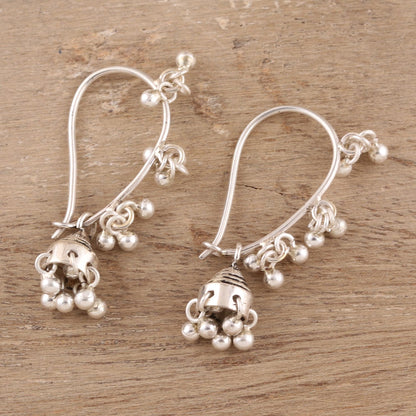 Music Silver Jhumki Style Jingle Bell Earrings