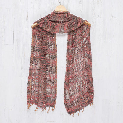 Breezy Red and Grey Thai Red and Grey Cotton Scarf