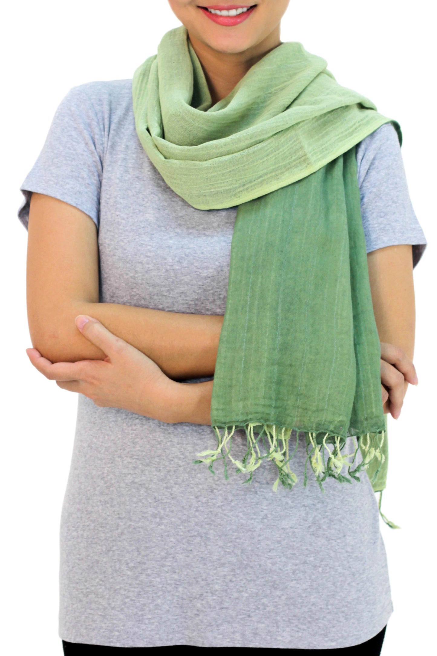 Jade Green Duet 2-in-1 Hand-woven Cotton Reversible Scarf
