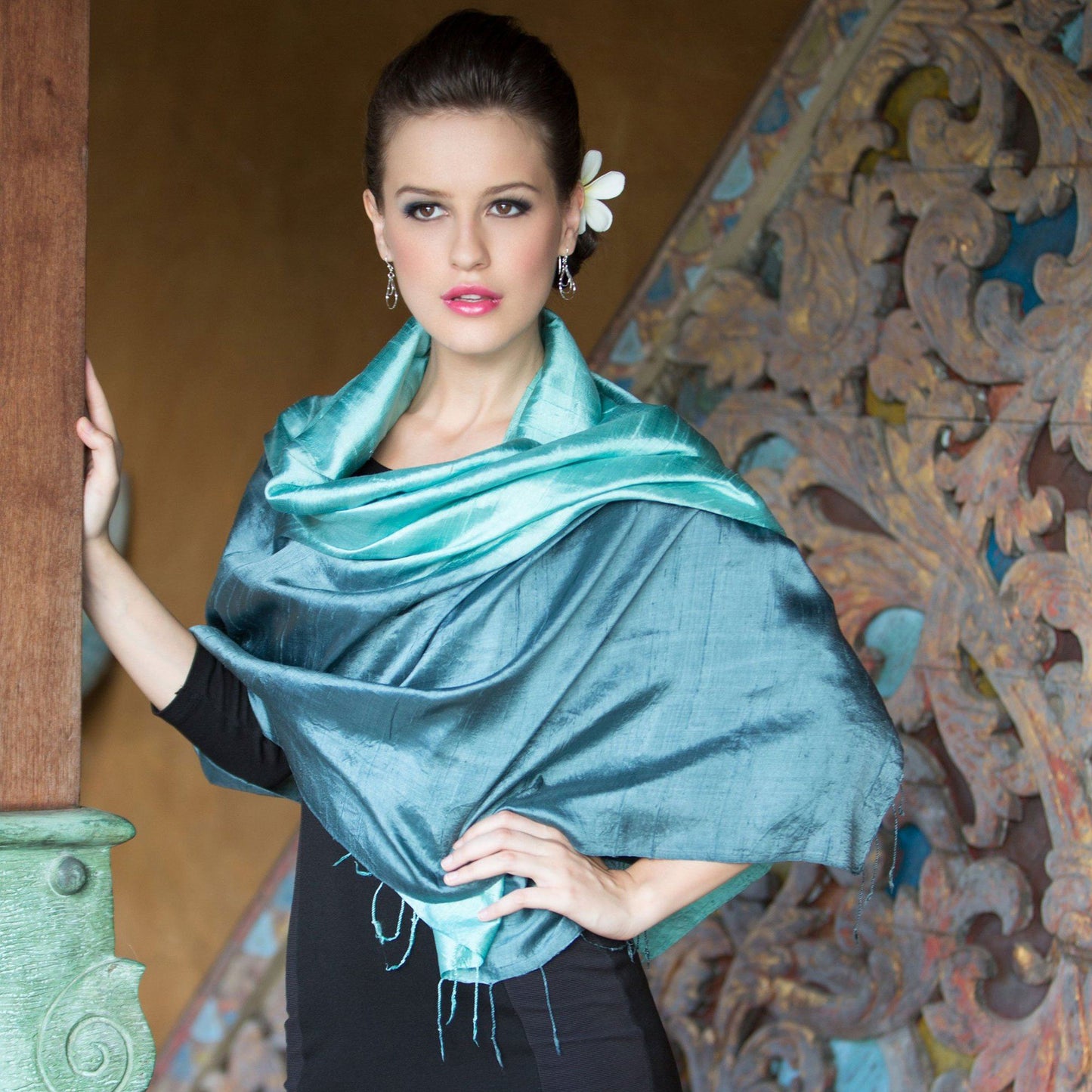 Handcrafted Green Silk Shawl