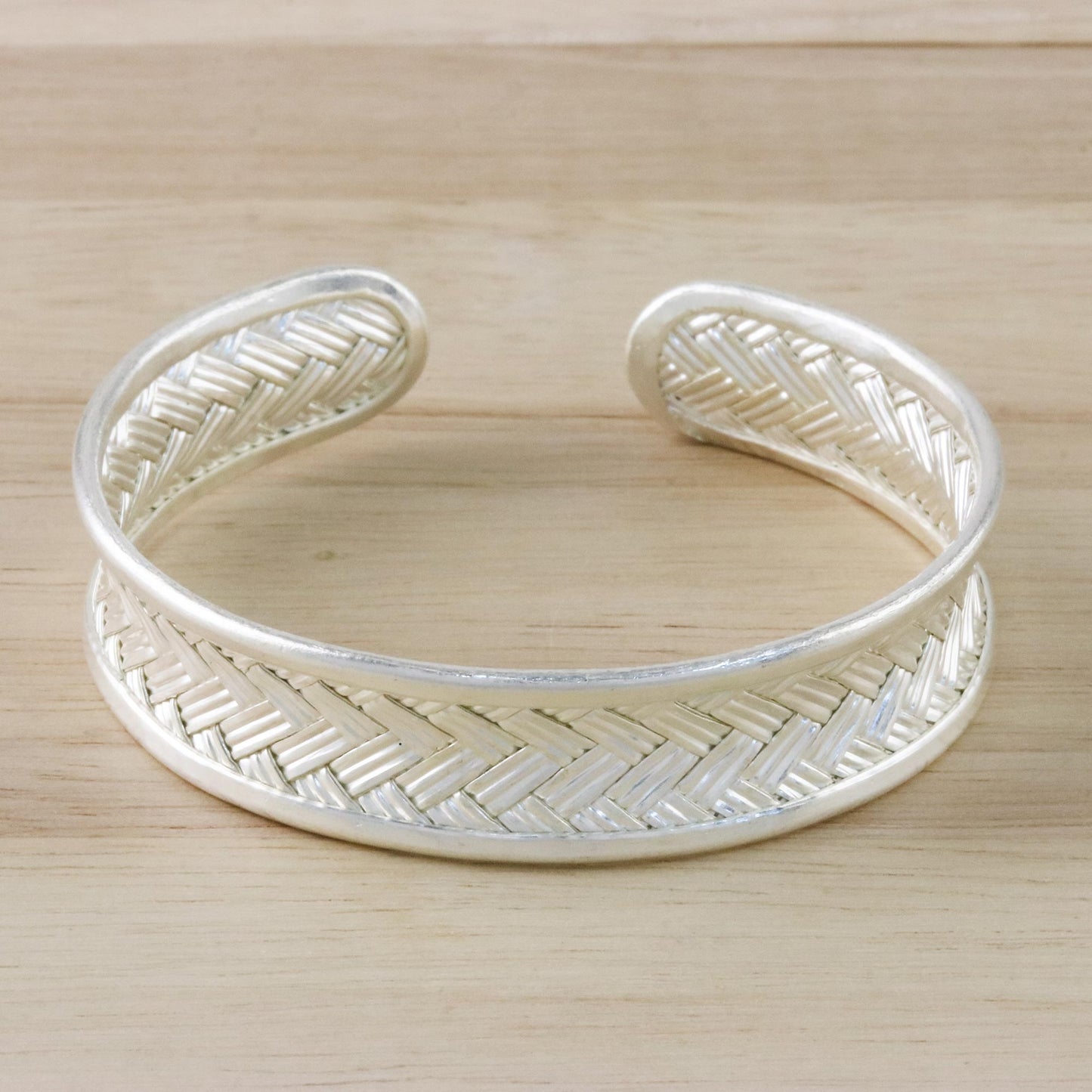 Slender Rattan Woven Silver Cuff