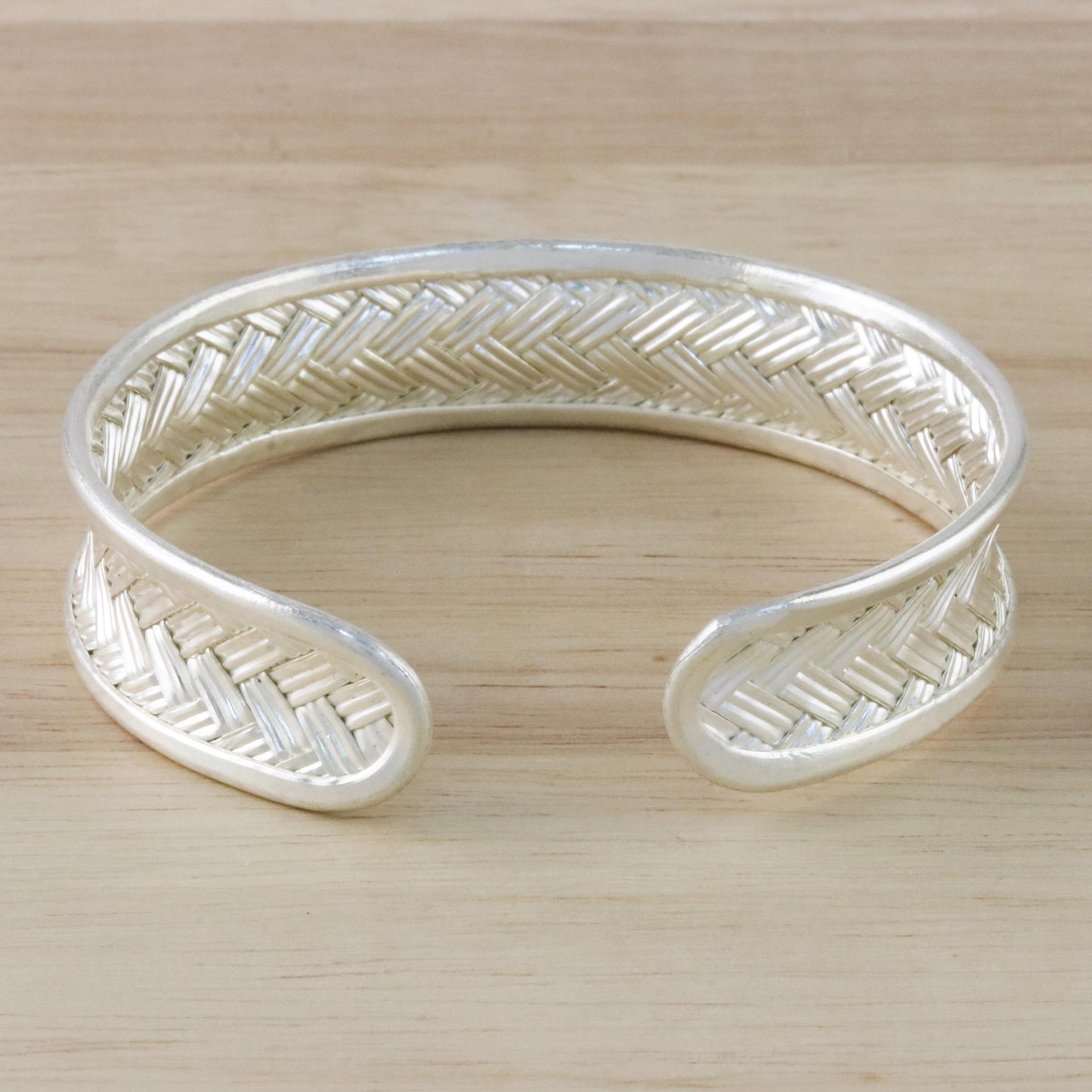 Slender Rattan Woven Silver Cuff