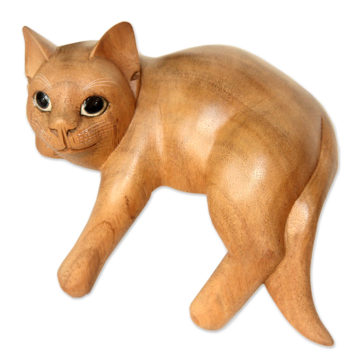 Ginger Cat Relaxes Signed Balinese Ginger Cat Sculpture