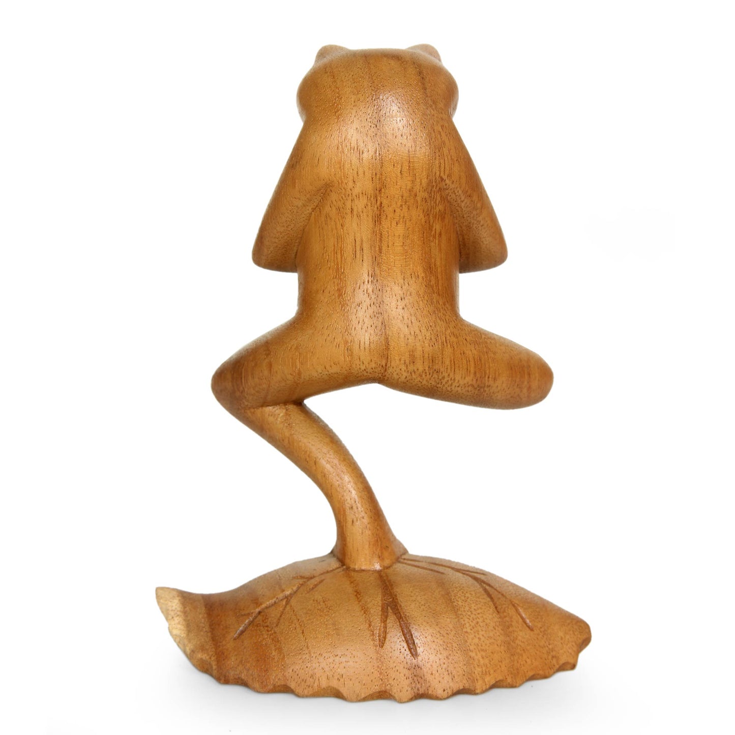 Yoga Tree Pose Frog Hand Carved Animal Theme Wood Sculpture