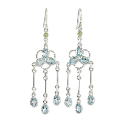 Midsummer Light Blue Topaz and Peridot Silver Chandelier Earrings