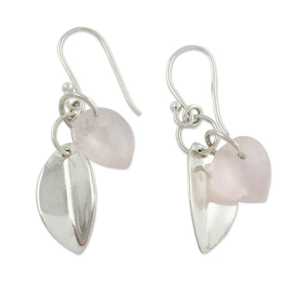 Glistening Dew Fair Trade Jewelry Sterling Silver Earrings with Rose Quartz