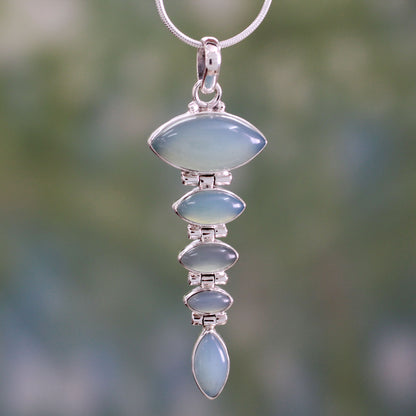 India Blue Blue Chalcedony Pendant on Sterling Silver Necklace