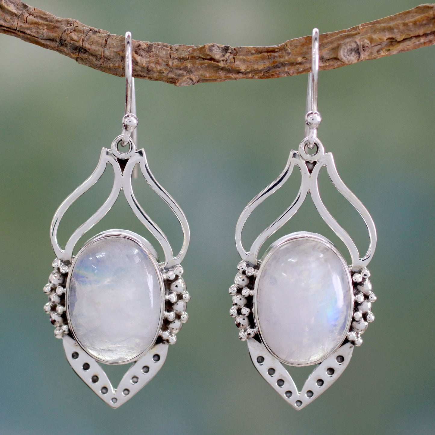 Passion Leaf Moonstone Dangle Earrings