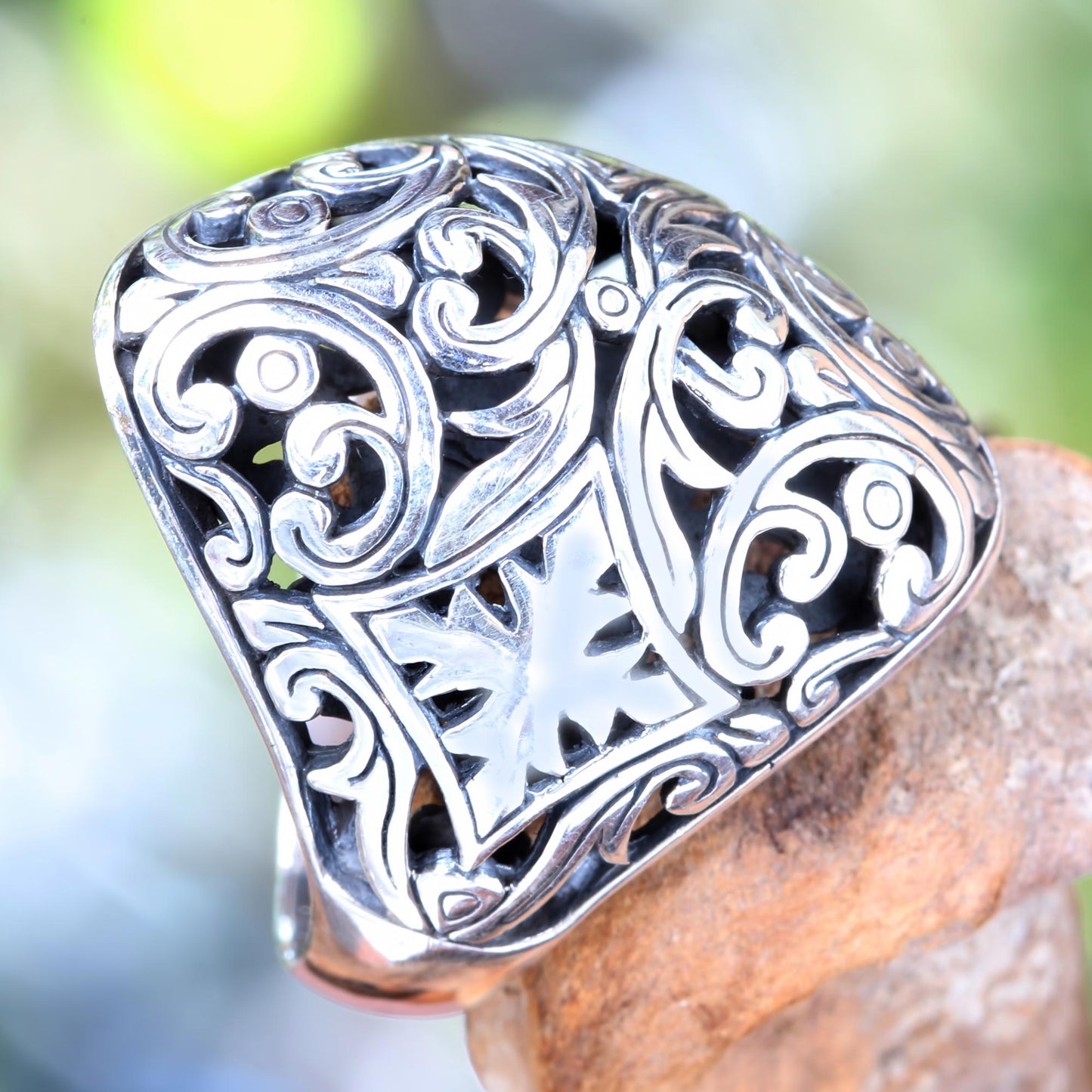 Kedaton Forest Sterling Silver Domed Ring from Bali