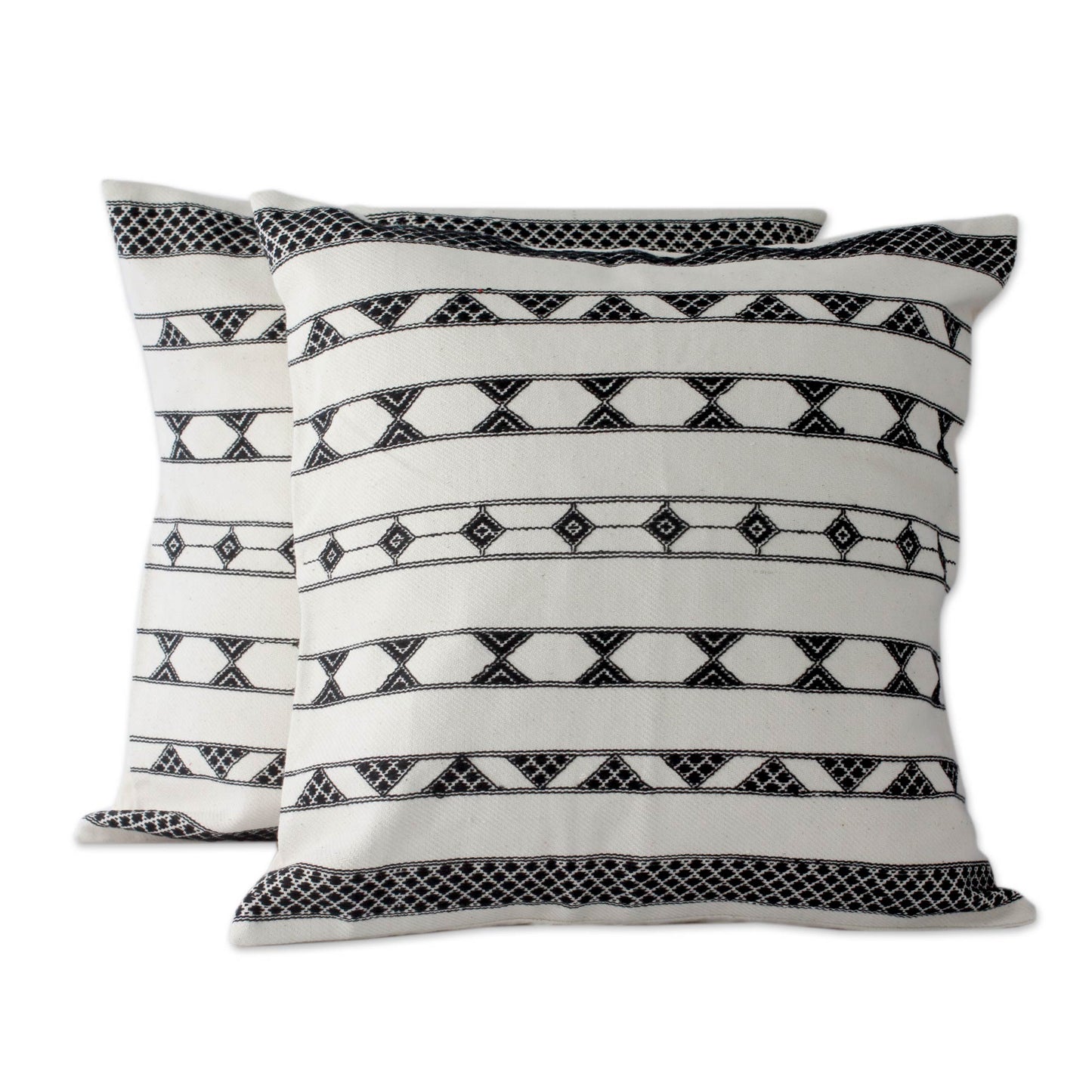 Desert Geometry Hand Crafted Cotton Patterned Cushion Cover (Pair)