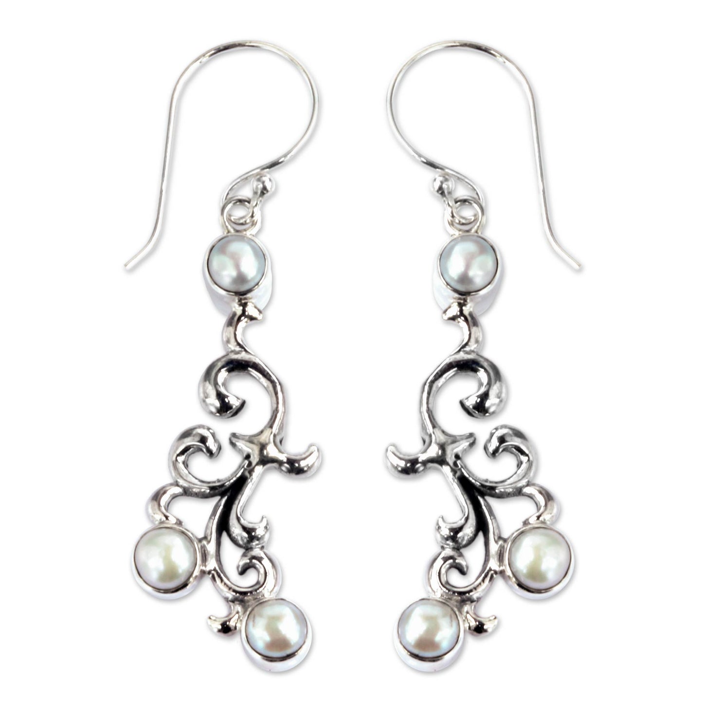 Singaraja Vines Sterling Silver and Cultured Pearl Dangle Earrings