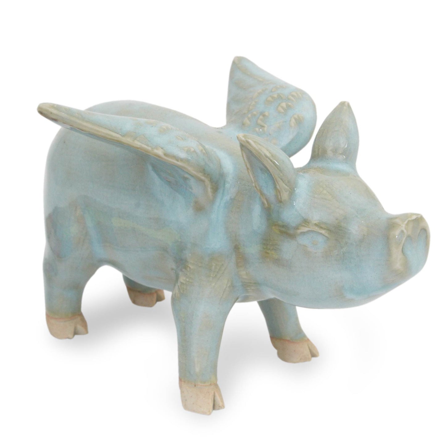 Flying Blue Pig Handcrafted Blue Ceramic Flying Pig from Thailand