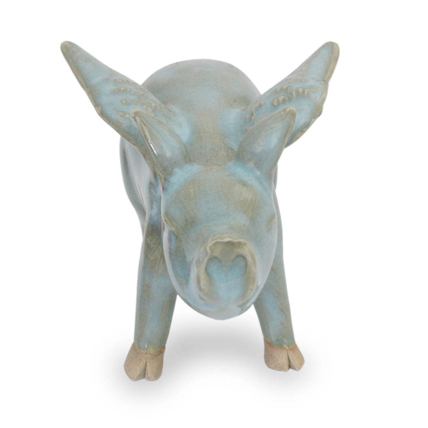 Flying Blue Pig Handcrafted Blue Ceramic Flying Pig from Thailand