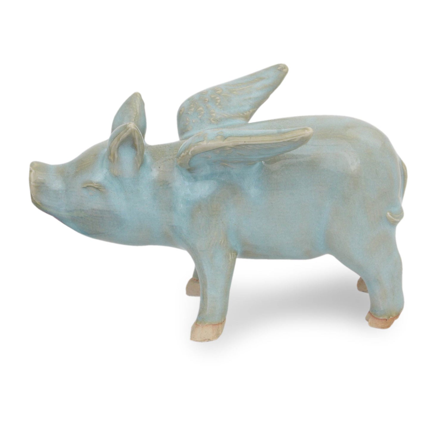 Flying Blue Pig Handcrafted Blue Ceramic Flying Pig from Thailand