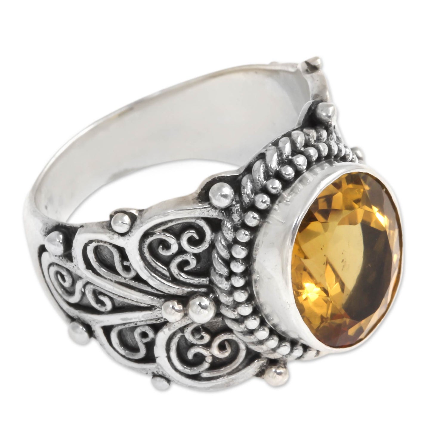 Golden Flower Citrine and Sterling Silver Cocktail Ring from Bali