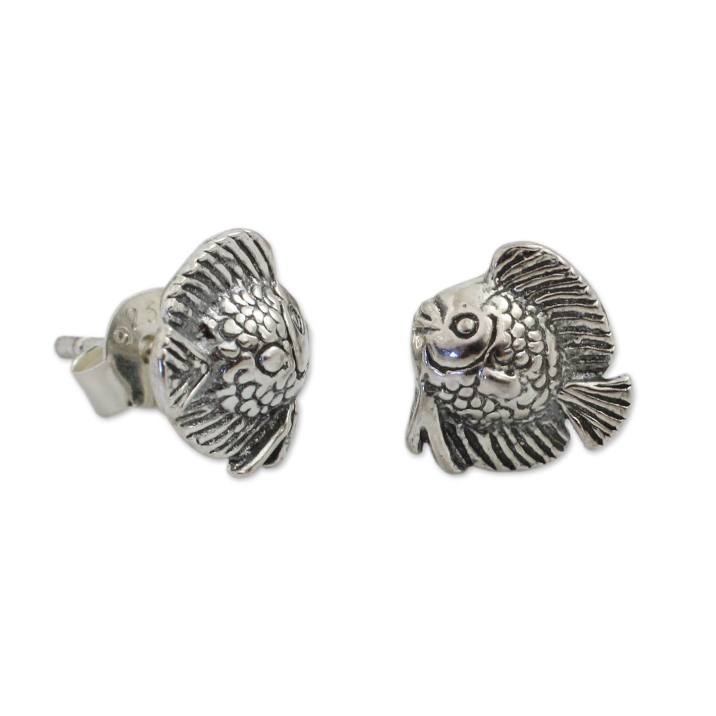 Happy Fish Small Fish Button Earrings in Sterling Silver