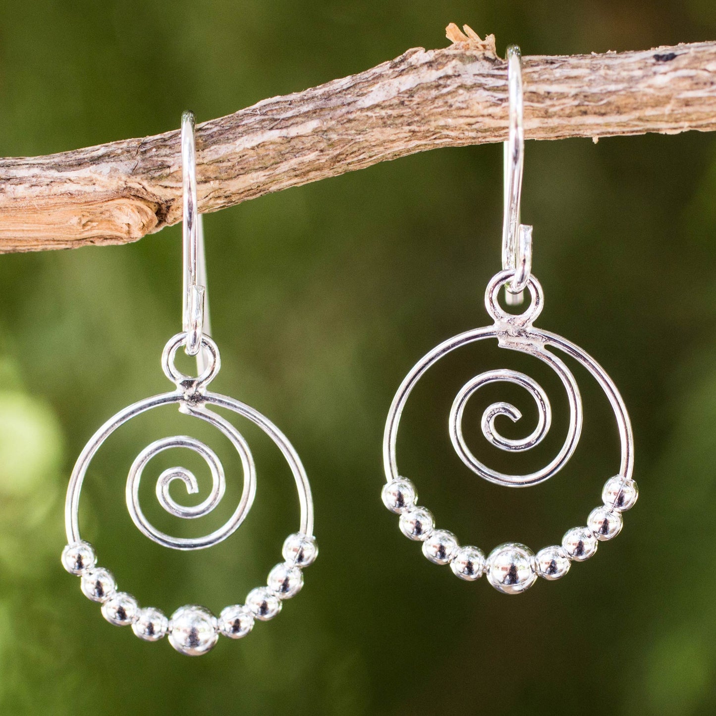 Whirl Handcrafted Sterling Silver Dangle Earrings with Spirals