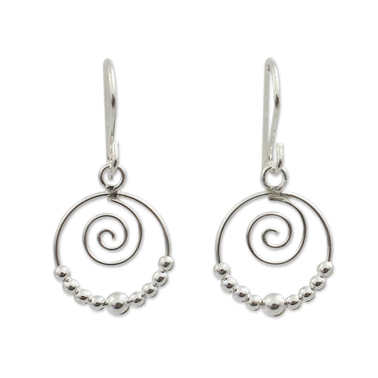 Whirl Handcrafted Sterling Silver Dangle Earrings with Spirals