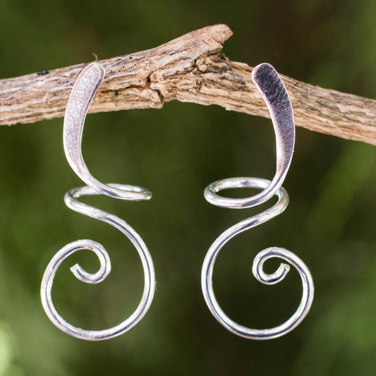 Lovely Spiral Silver Drop Earrings