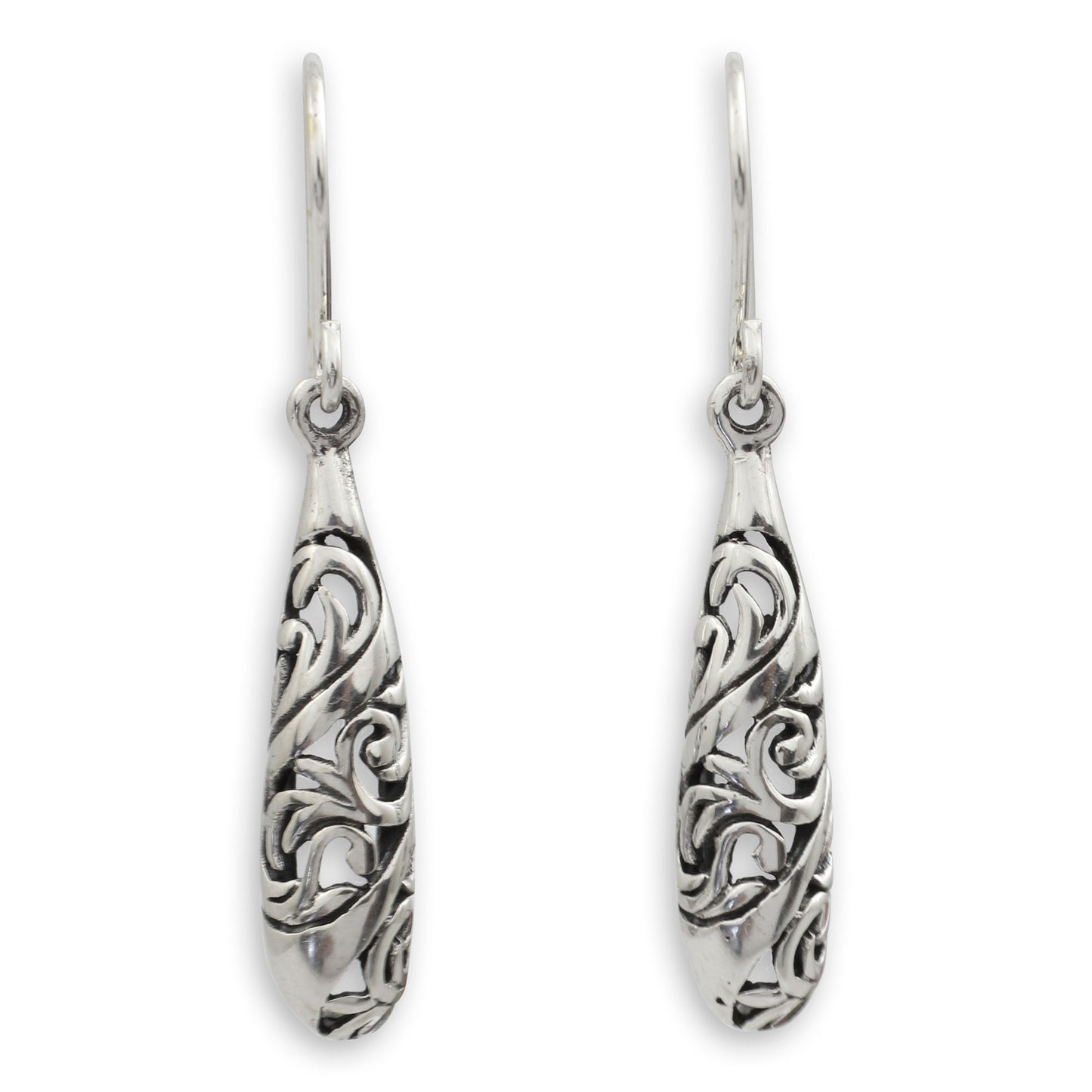 Filigree Dew Thai Filigree Dangle Earrings in Polished Sterling Silver