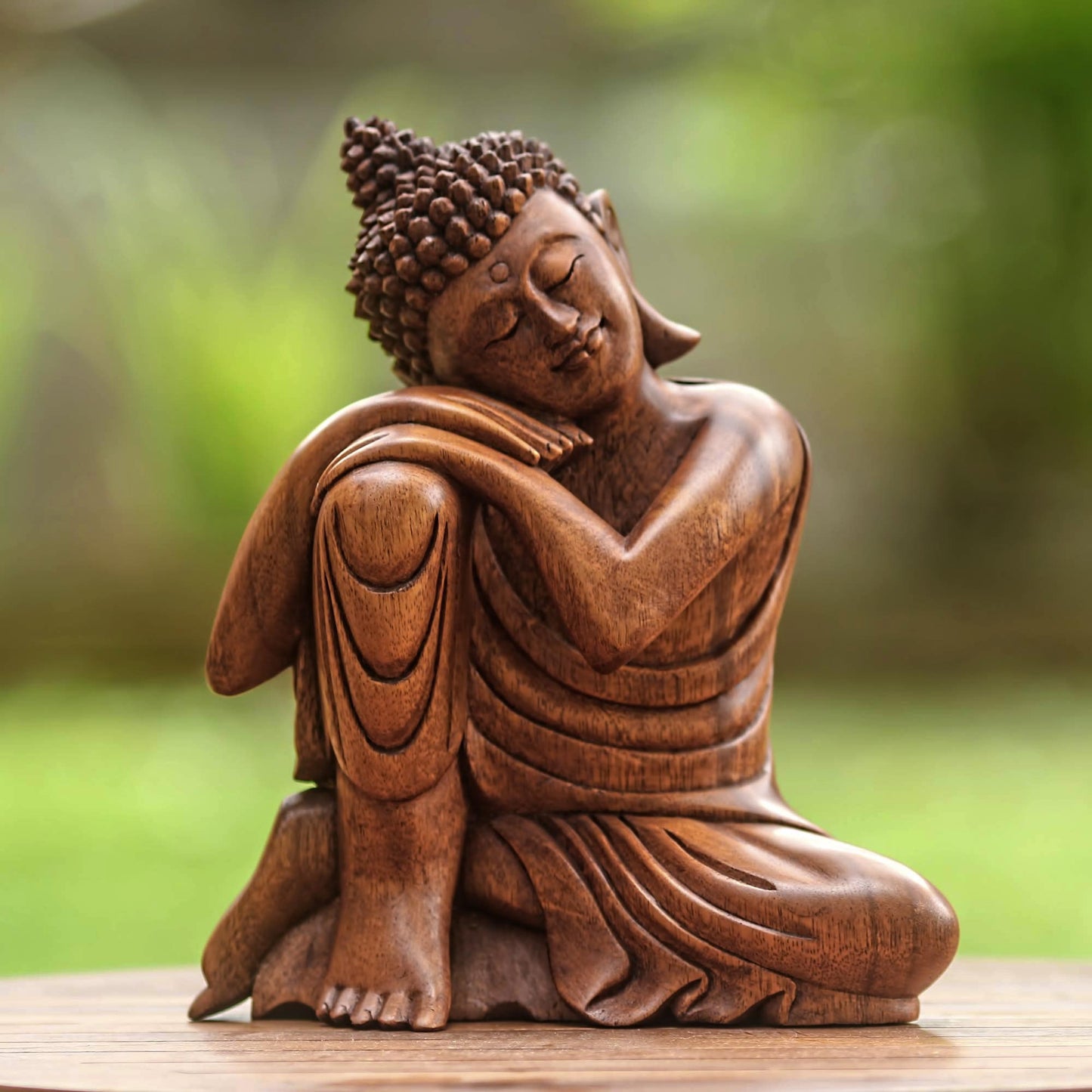 Relaxing Buddha Balinese Hand-Carved Wood Buddha Statuette