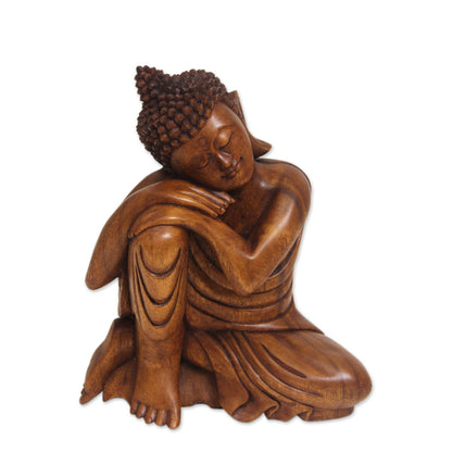 Relaxing Buddha Balinese Hand-Carved Wood Buddha Statuette