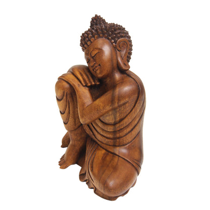 Relaxing Buddha Balinese Hand-Carved Wood Buddha Statuette