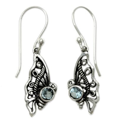 Kupu-Kupu Blue Topaz Butterfly Dangle Earrings from Bali