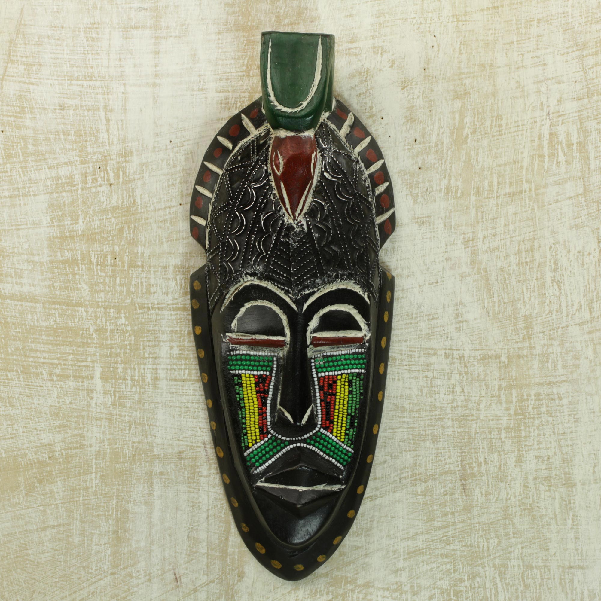 Adom Masks NOVICA Adom Parrot Recycled Glass Beaded African Wood Parrot Mask from ...