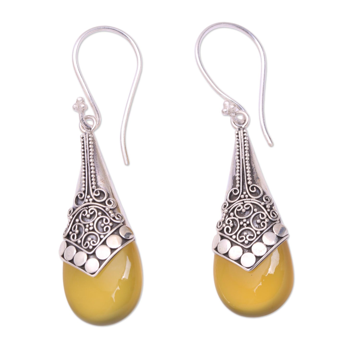 Puncak Jaya in Yellow Balinese Sterling Silver and Yellow Chalcedony Earrings