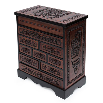 Memories Cedar and Brown Tooled Leather Jewelry Box with Drawers