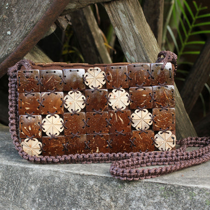 Tropical Tiles Handcrafted Thai Coconut Shell Macrame Shoulder Bag