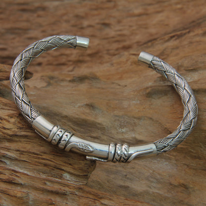 Balinese Serpents Snake Themed Sterling Silver Cuff Bracelet from Bali