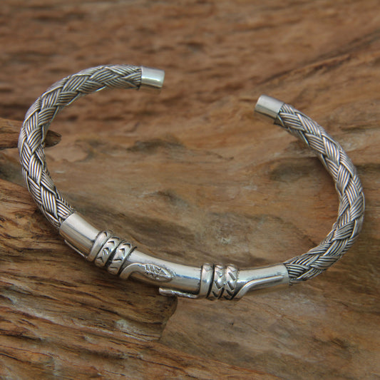 Balinese Serpents Snake Themed Sterling Silver Cuff Bracelet from Bali