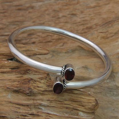 Bound To You Balinese Garnet and Sterling Silver Bangle Bracelet