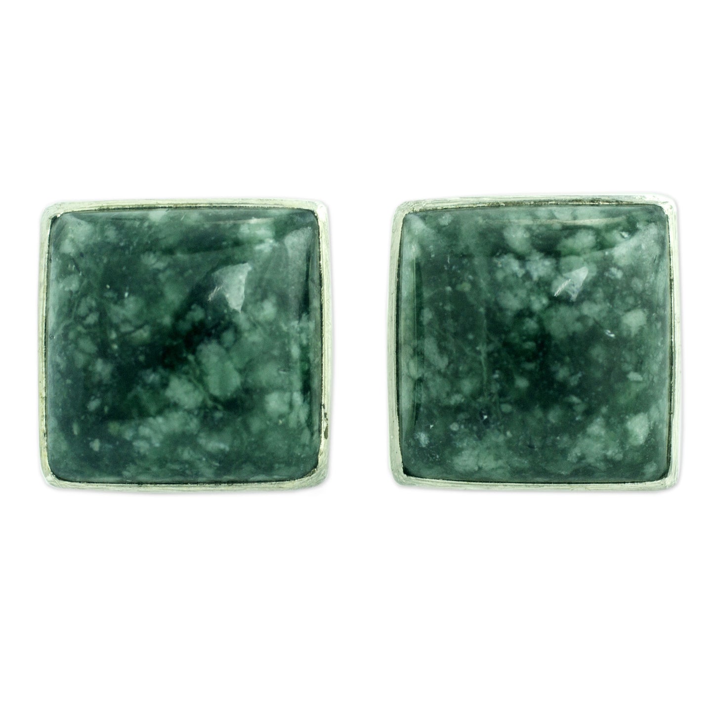 Forest Mystique Classic Silver Button Earrings with Green Maya Jade