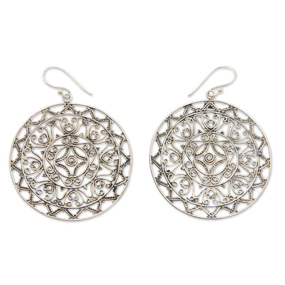 Sang Surya Round Sterling Silver Dangle Earrings from Bali