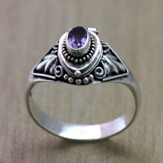 Mysterious Garden Fair Trade Silver and Amethyst Locket Ring from Bali